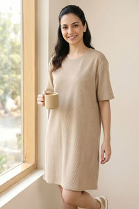 Zivame 2 Mile Fashion Knit Cotton Loungewear Dress - Oyster Gray — thumbnail 5